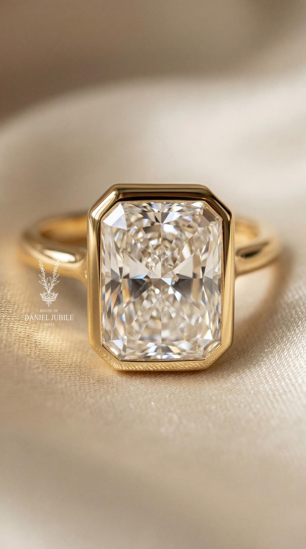 3 Carat Radiant Cut Lab Engagement Diamond Ring, 14k Gold Bezel Set