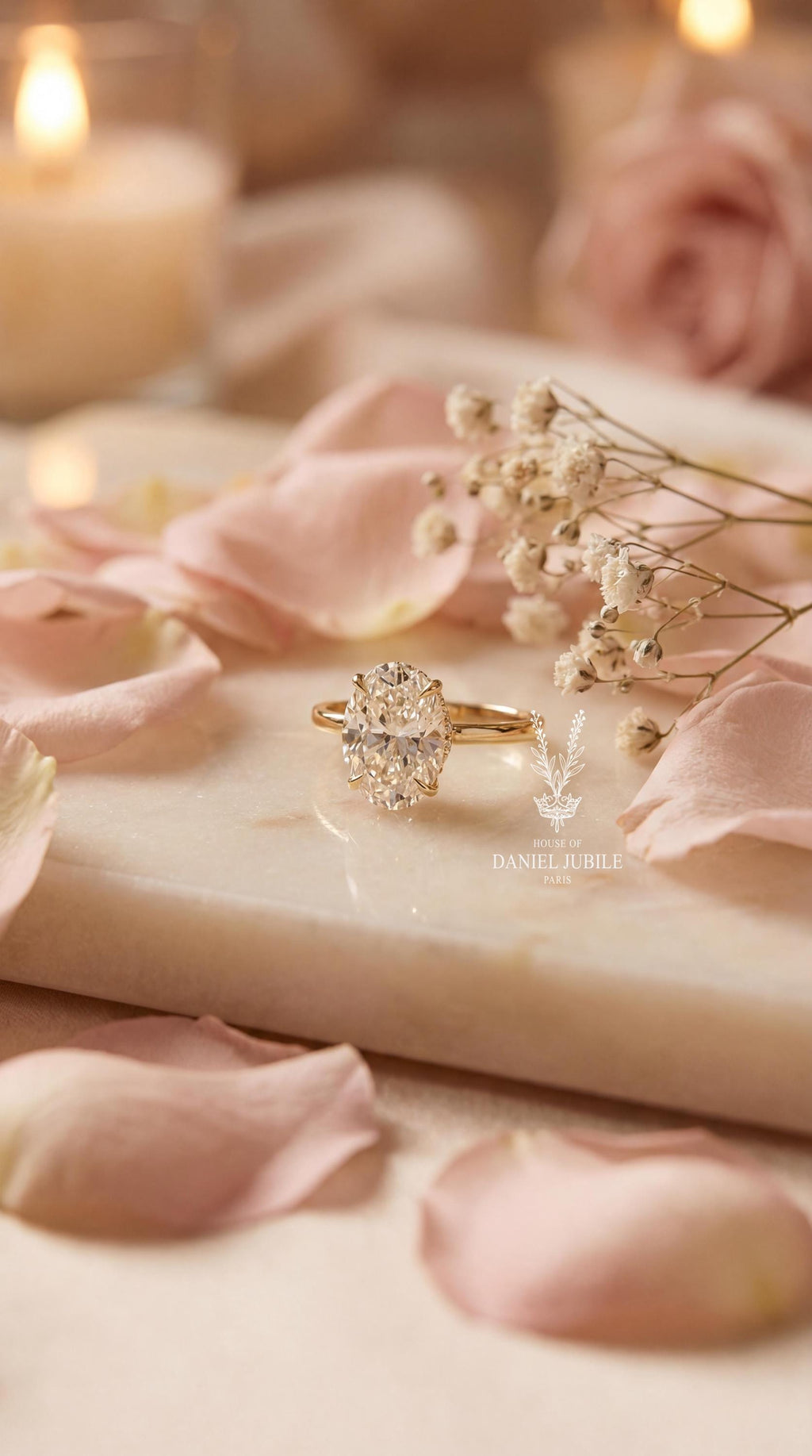 4ct Oval Lab Diamond Engagement Ring, 14k Gold Hidden Halo Solitaire