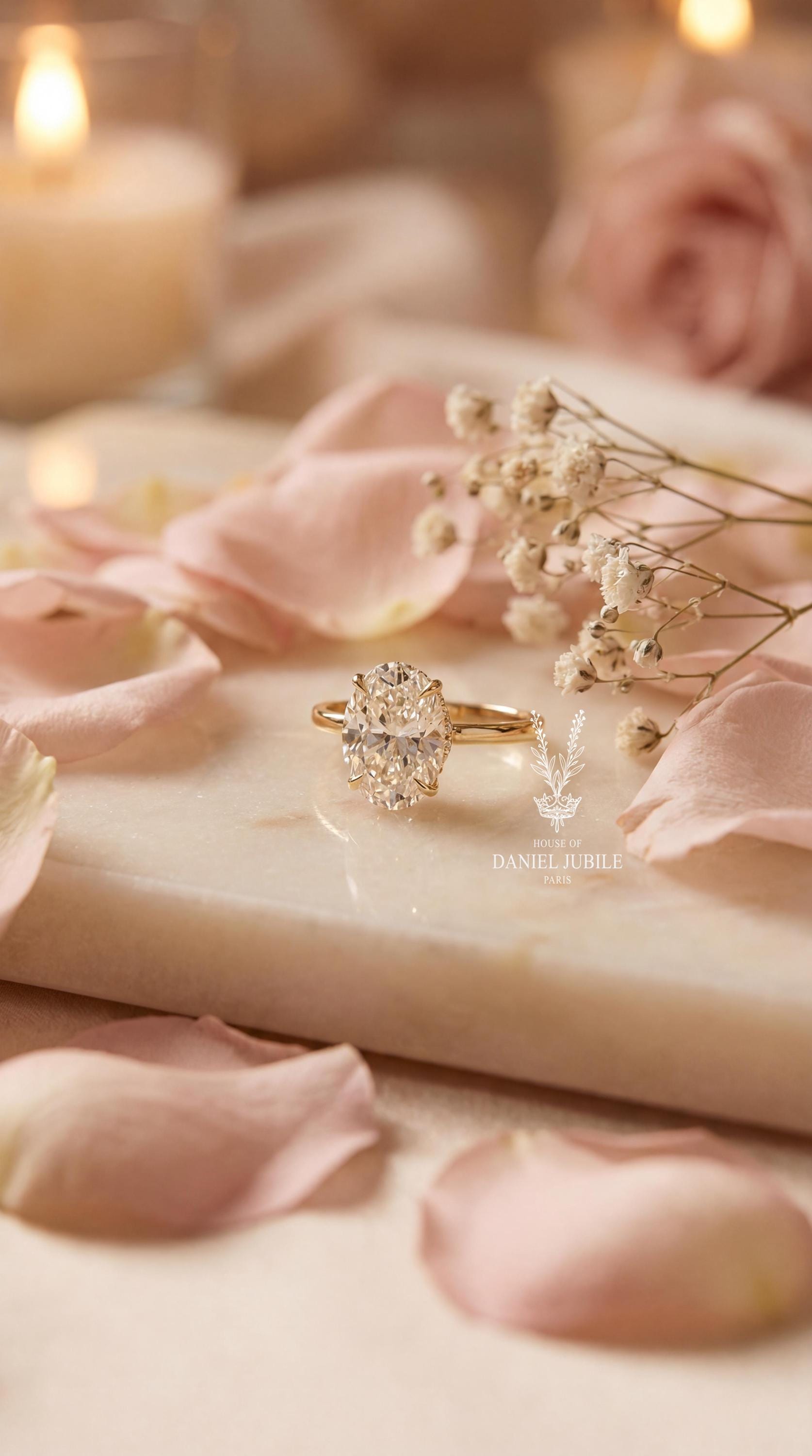 4ct Oval Lab Diamond Engagement Ring, 14k Gold Hidden Halo Solitaire