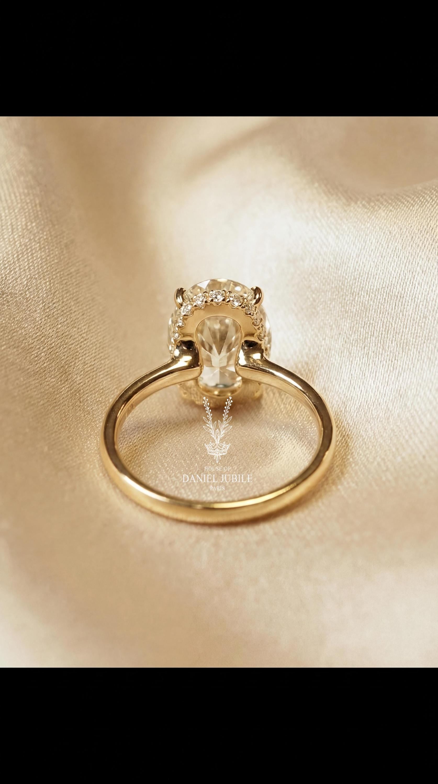 4ct Oval Lab Diamond Engagement Ring, 14k Gold Hidden Halo Solitaire