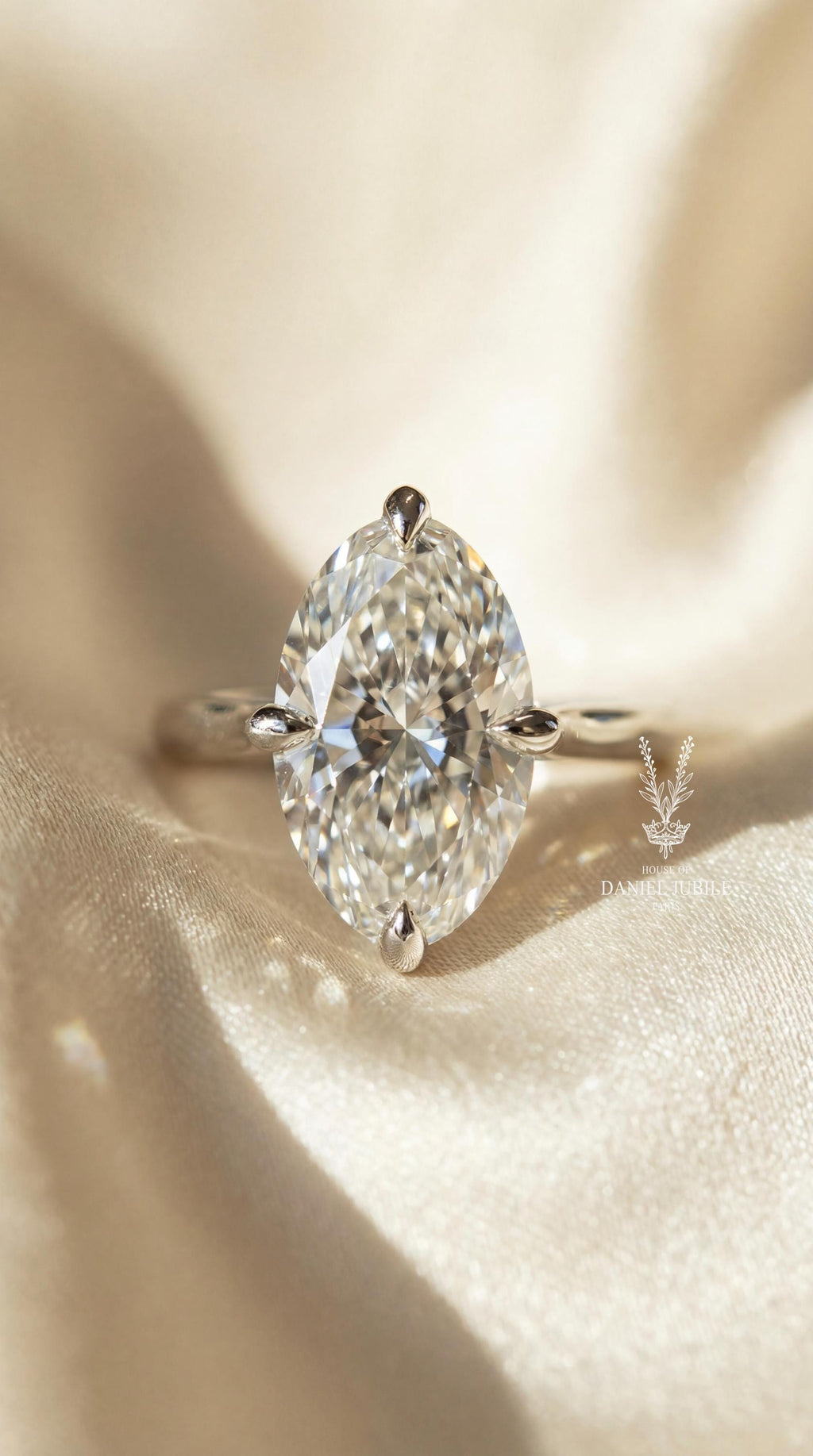 4ct Marquise Lab Diamond Engagement Ring, 14k Gold Tulip Solitaire