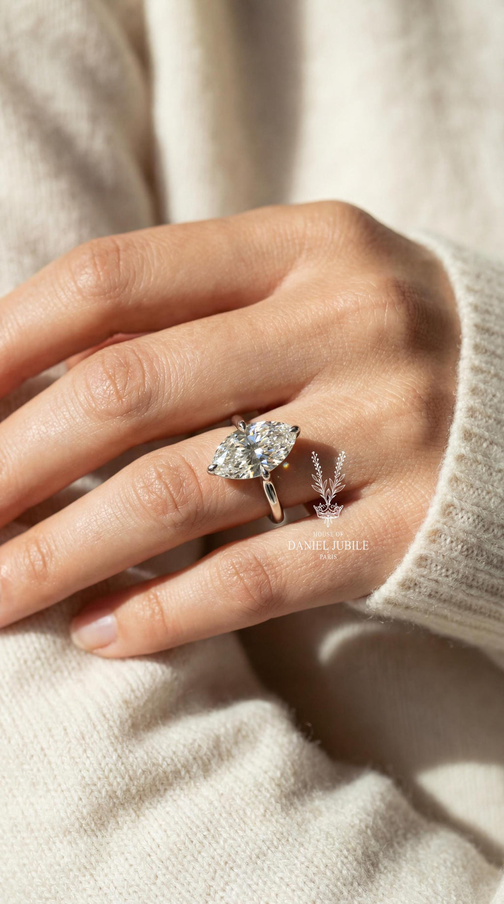 4ct Marquise Lab Diamond Engagement Ring, 14k Gold Tulip Solitaire