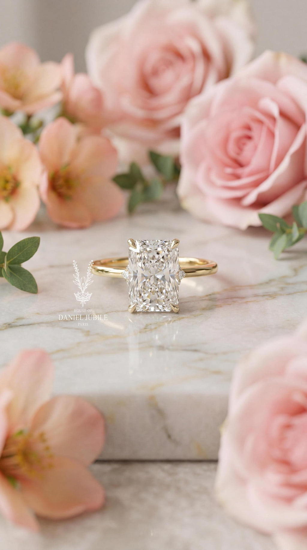 3ct Radiant Cut Lab Engagement Diamond Ring, 14k Gold