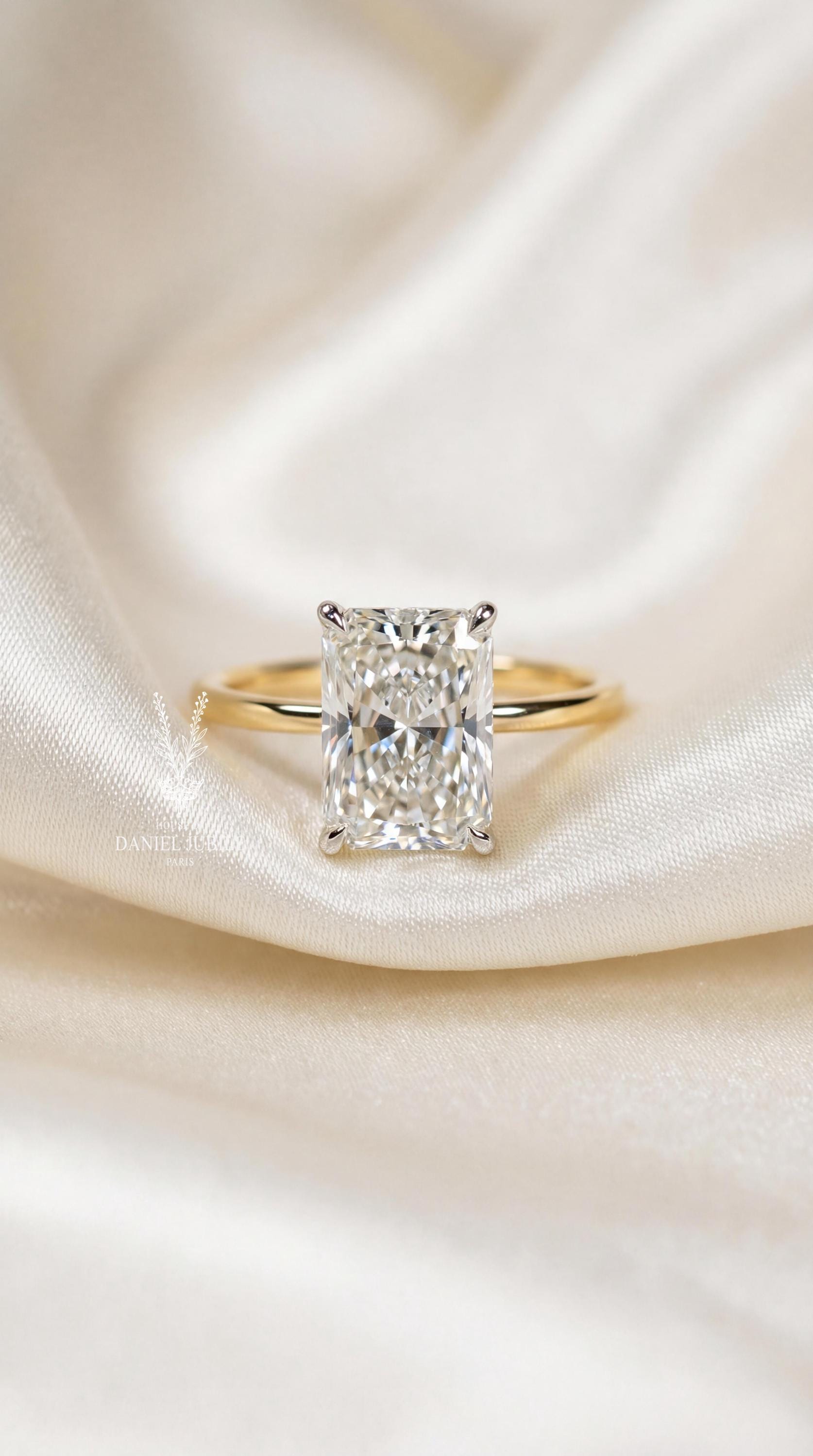 3ct Radiant Cut Lab Engagement Diamond Ring, 14k Gold