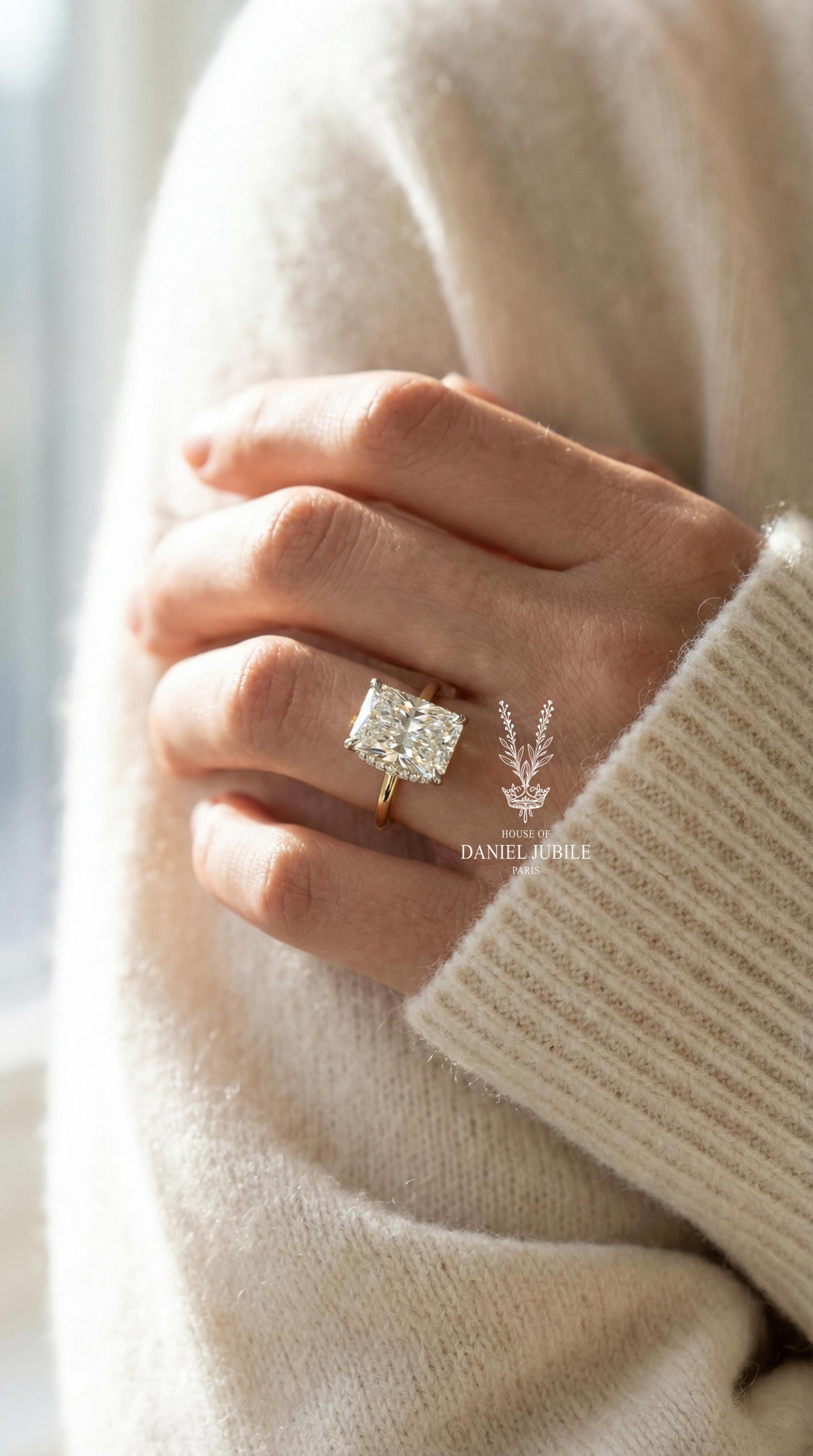 3ct Radiant Cut Lab Engagement Diamond Ring, 14k Gold