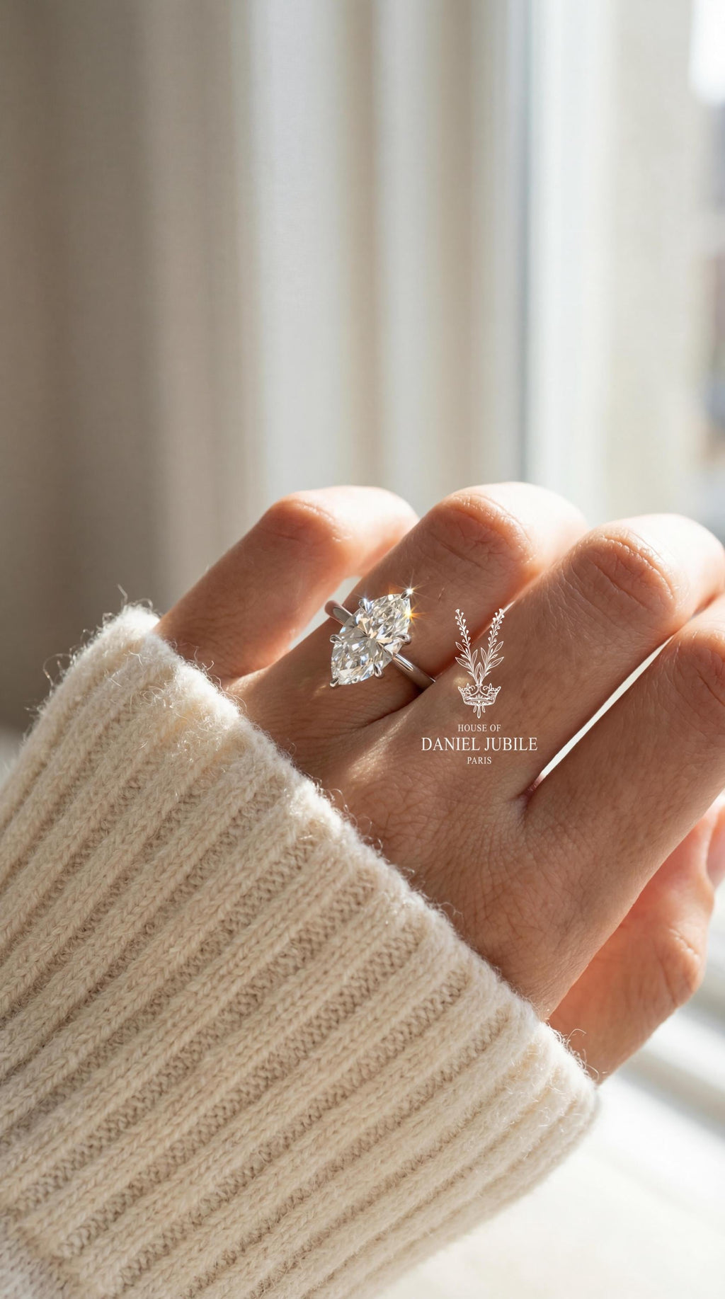 4ct Marquise Lab Grown Diamond Engagement Ring, 14k Gold Art Deco Baguette Ring