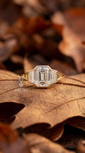 3Carat Emerald Cut Lab Diamond Engagement Ring, 14k Gold Bezel Set Split Shank