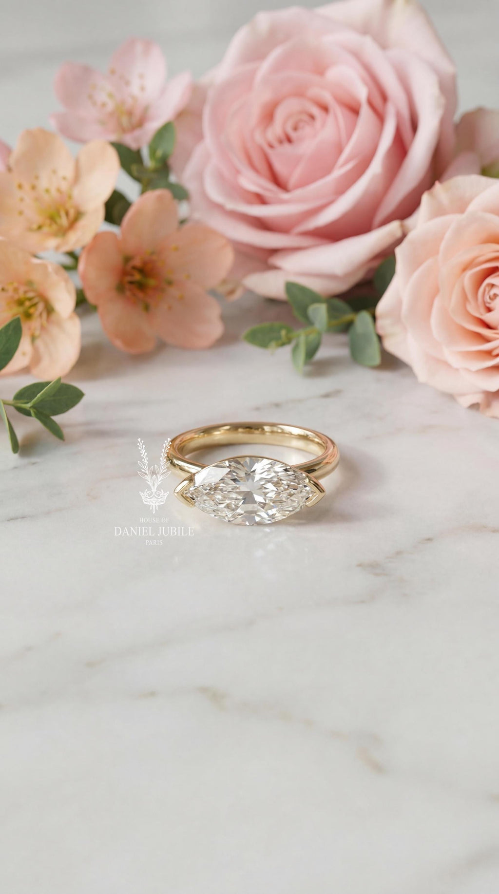3ct Marquise Cut Diamond Engagement Ring 6 Prong Solitaire 14k Solid Gold Wedding Ring Vintage Tulip Basket Promise Ring Custom