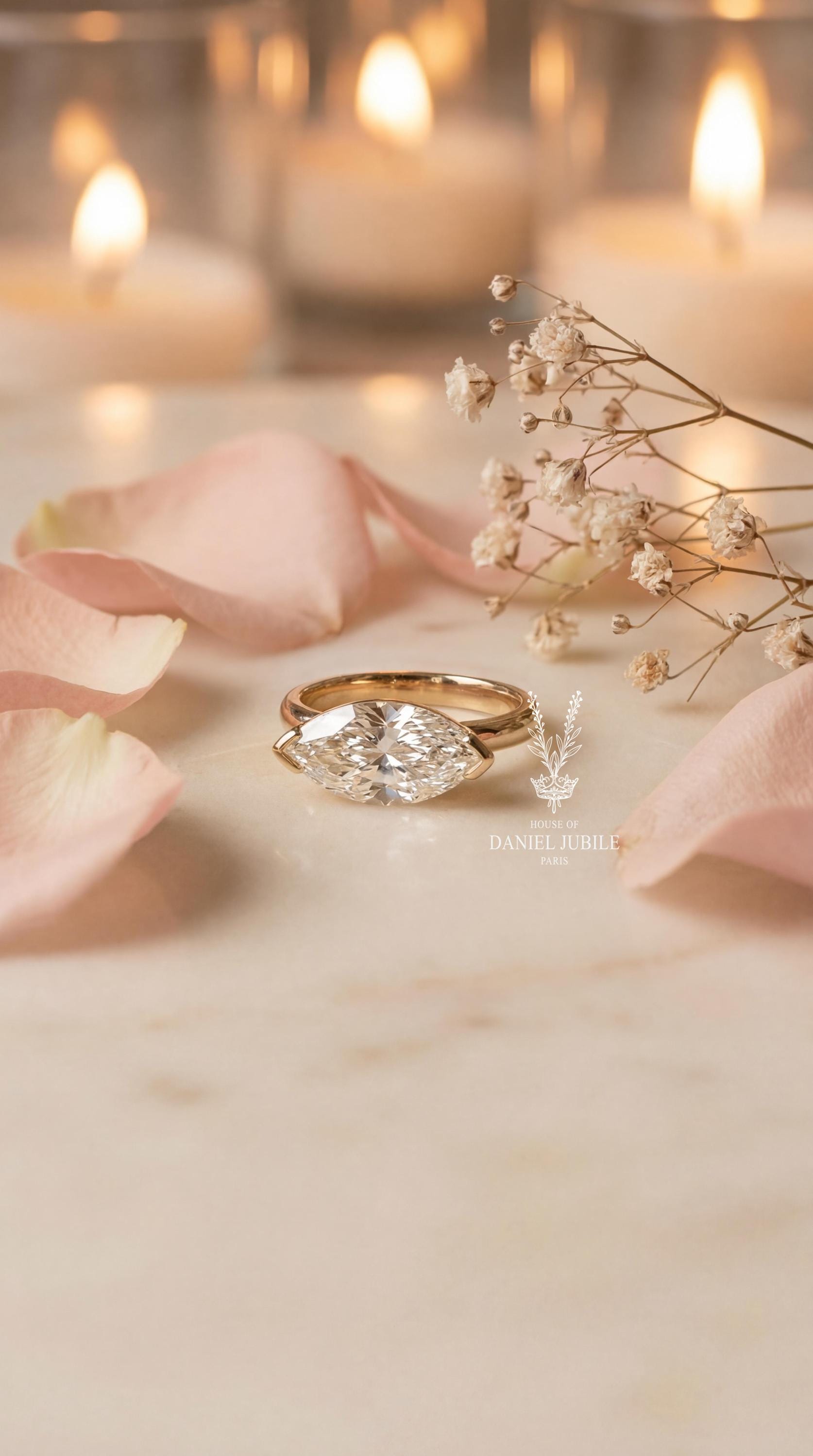 3ct Marquise Cut Diamond Engagement Ring 6 Prong Solitaire 14k Solid Gold Wedding Ring Vintage Tulip Basket Promise Ring Custom