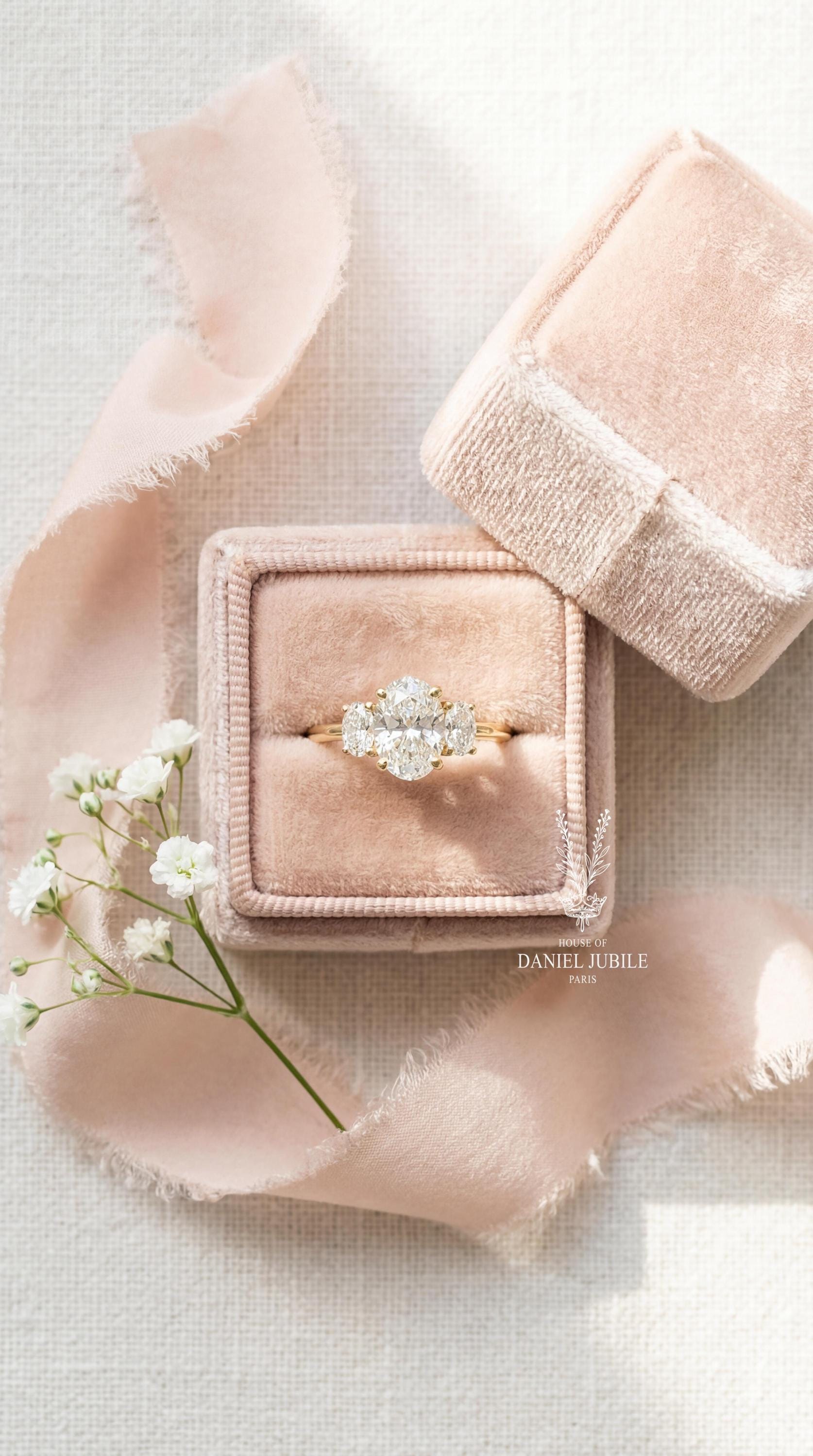 4.20CTW Oval Lab 3 Stone Diamond Ring - 14k Gold Trilogy Engagement Ring
