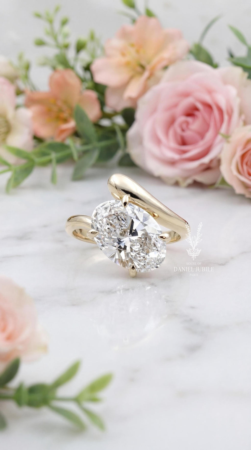 4ct Oval Lab Diamond Bypass Ring – Gold Solitaire Engagement Gift