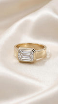 3ct Emerald Cut Lab Diamond Ring – 14k Yellow Gold Wide Band