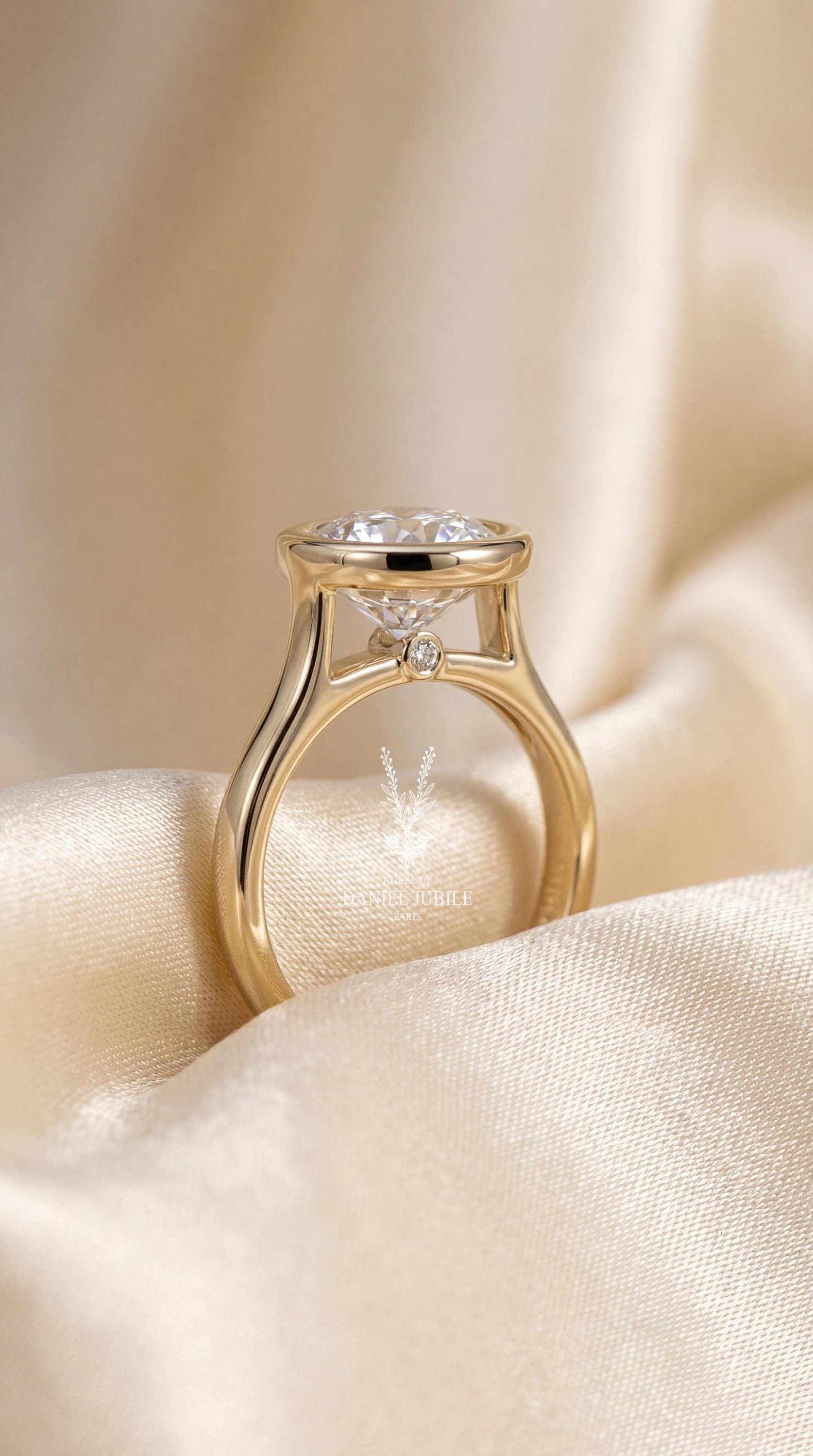 Oval Lab Grown Diamond Engagement Ring – Floral 14k Yellow Gold