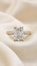 Radiant Cut Lab Engagement Diamond Ring – Pave Band, Hidden Halo