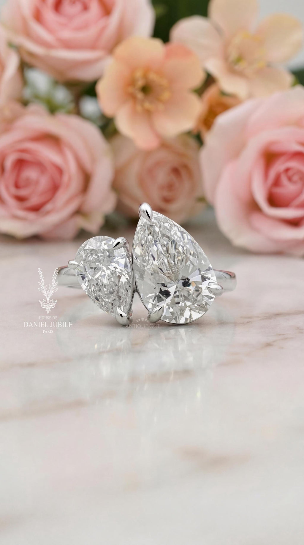 3ctw Pear Cut Lab Toi et Moi Diamond Ring – White Gold Two Stone Engagement