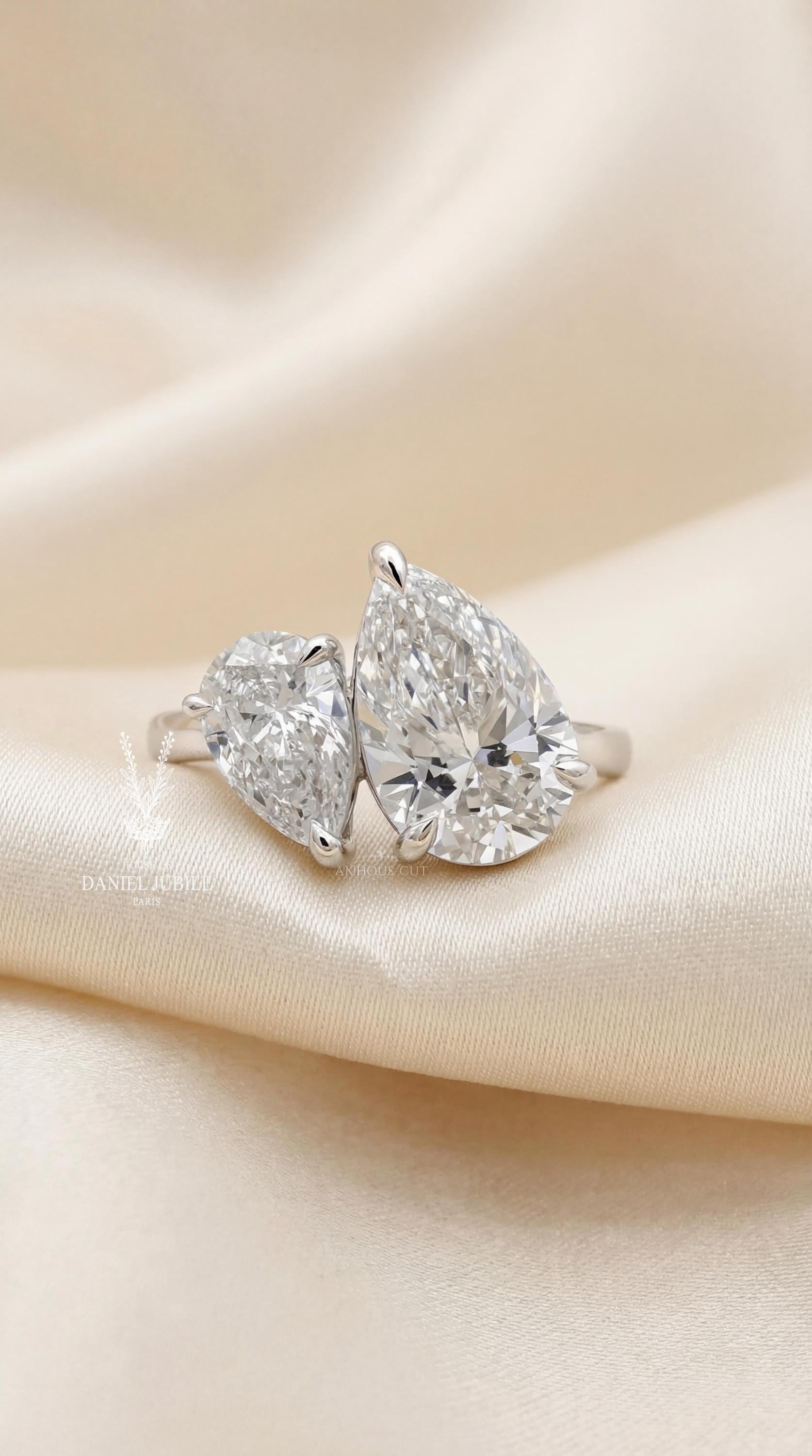 3ctw Pear Cut Lab Toi et Moi Diamond Ring – White Gold Two Stone Engagement