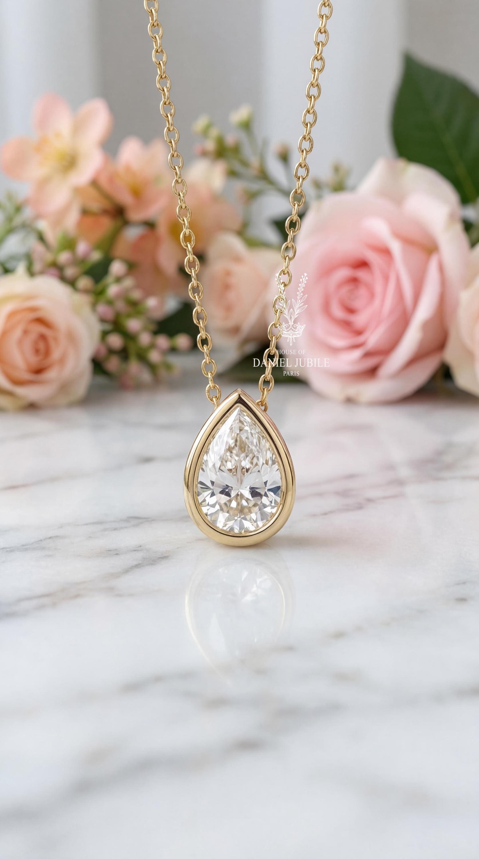 2ct Emerald Cut Lab Diamond Solitaire Pendant – 14k Gold Cable Chain