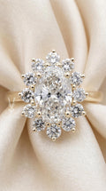 4Carat Oval Lab Starburst Halo Engagement Diamond Ring – Vintage Gold Sunflower Wedding Ring