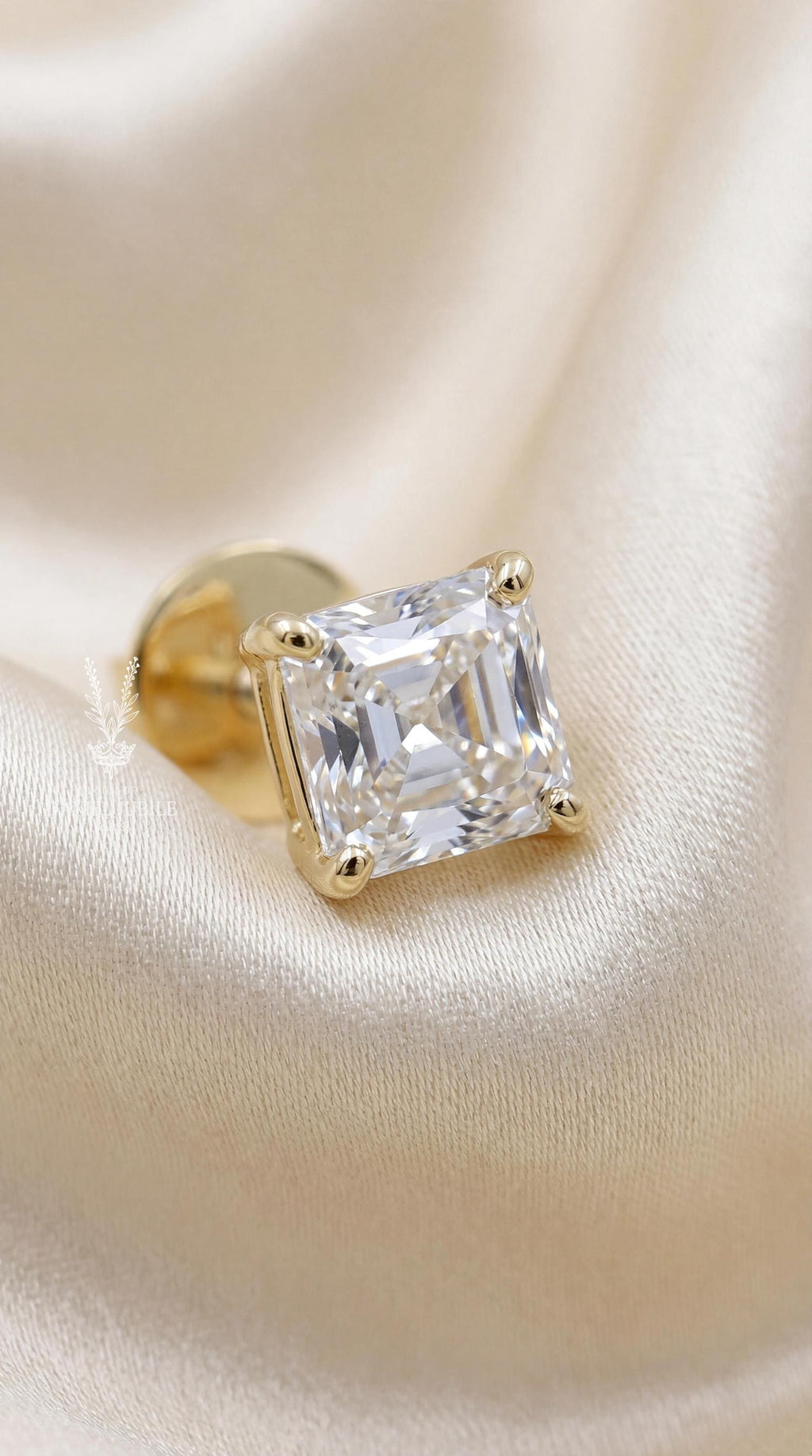 Asscher Cut Lab Diamond Stud Earrings – Art Deco Gold Solitaire