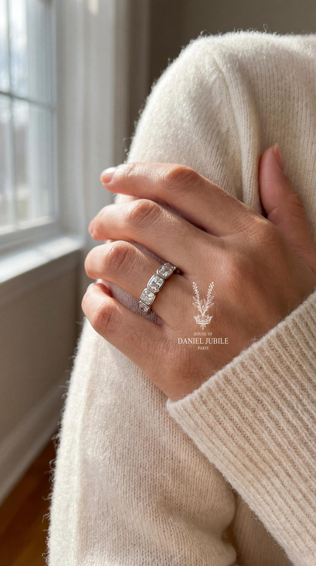 2.10ctw Lab Diamond Wedding Band – 14k Gold Half Bezel Anniversary Ring
