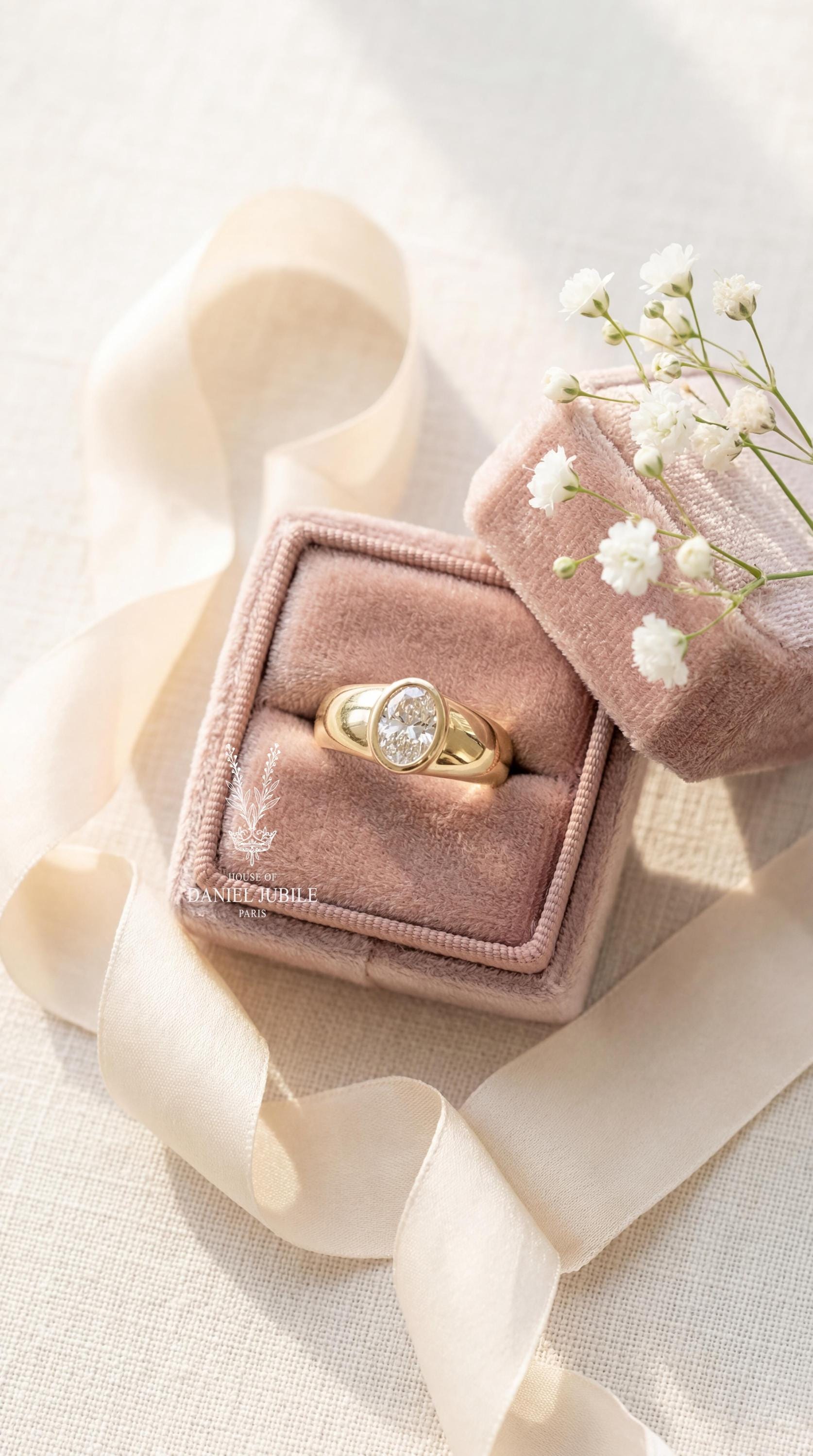 2Carat Oval Cut Lab Diamond Bezel Set Cigar Band Ring in 14k Gold, Chunky Gypsy Style Statement Ring For Her, Valentines Gift