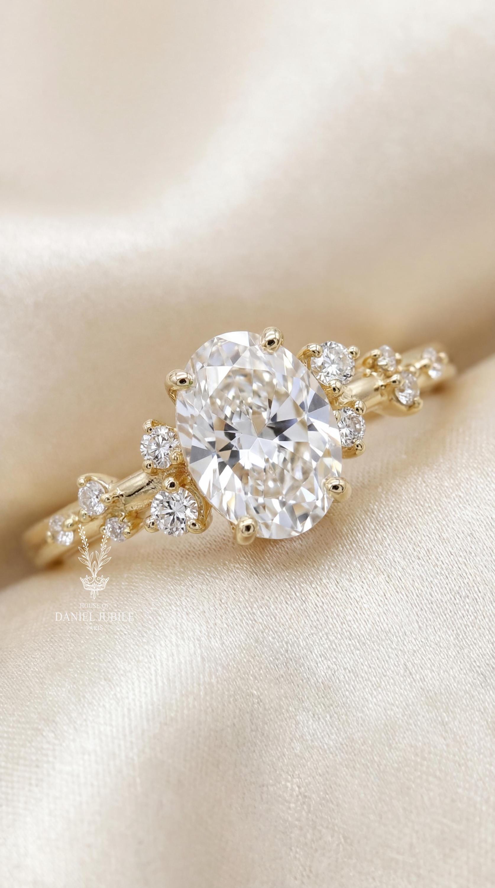 2.22 Carat Oval Cluster Lab Diamond Ring – Gold Vine Engagement Ring