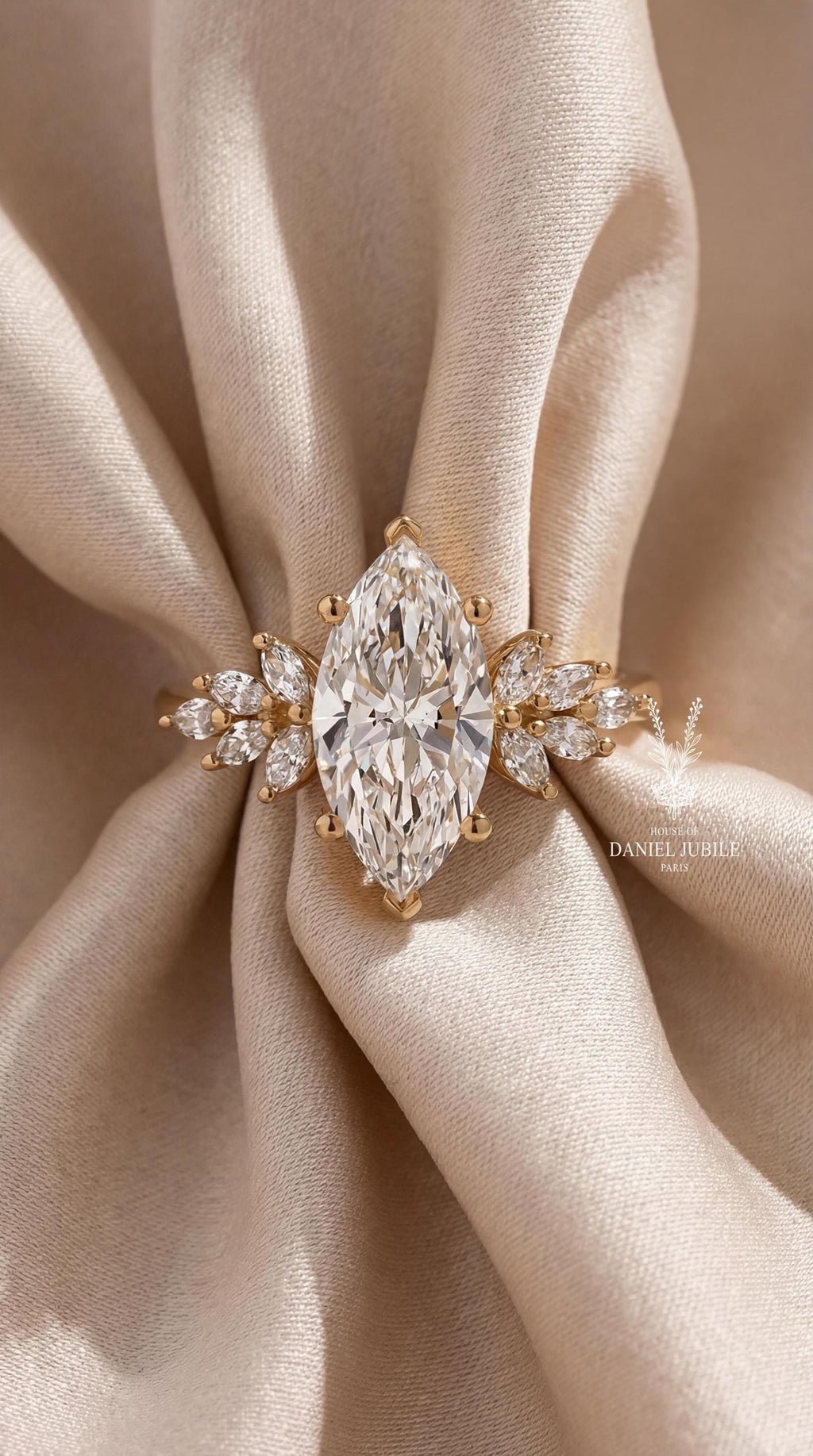 3 Carat Marquise Cut Lab Art Deco Diamond Ring - 14k White Gold Engagement Jewelry