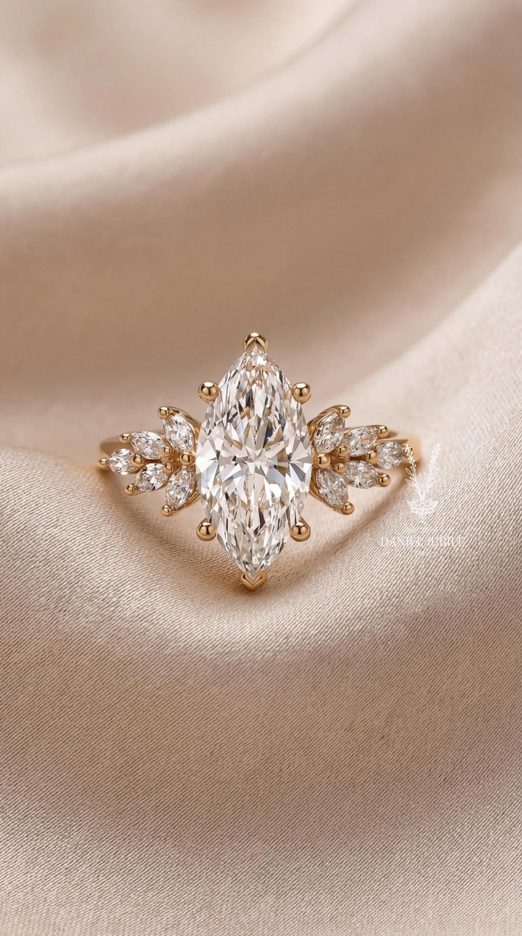 3 Carat Marquise Cut Lab Art Deco Diamond Ring - 14k White Gold Engagement Jewelry