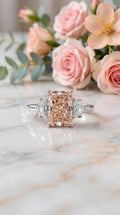 3.80 Carat Pink Radiant Cut Lab Engagement Diamond Ring, 14k White Gold Trilogy