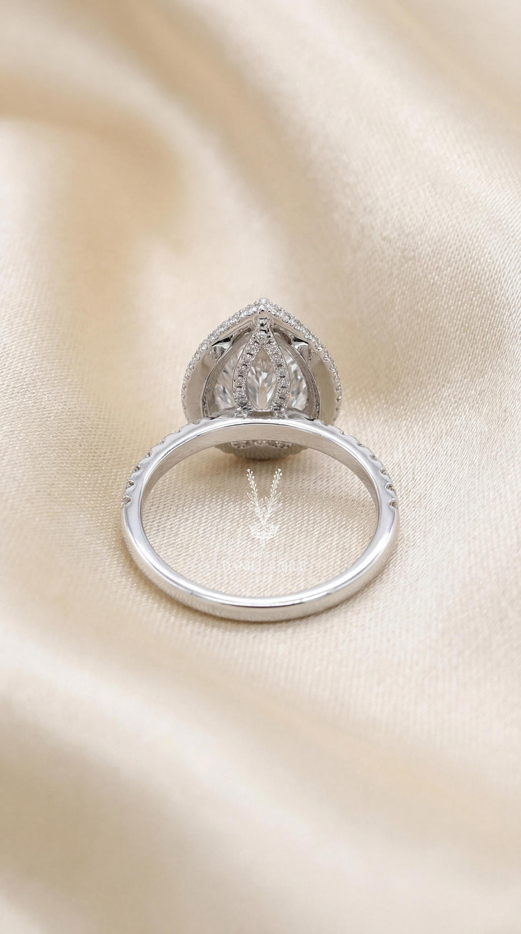 3.55ctw Pear Cut Lab Grown Diamond Engagement Ring, 14k White Gold Hidden Halo