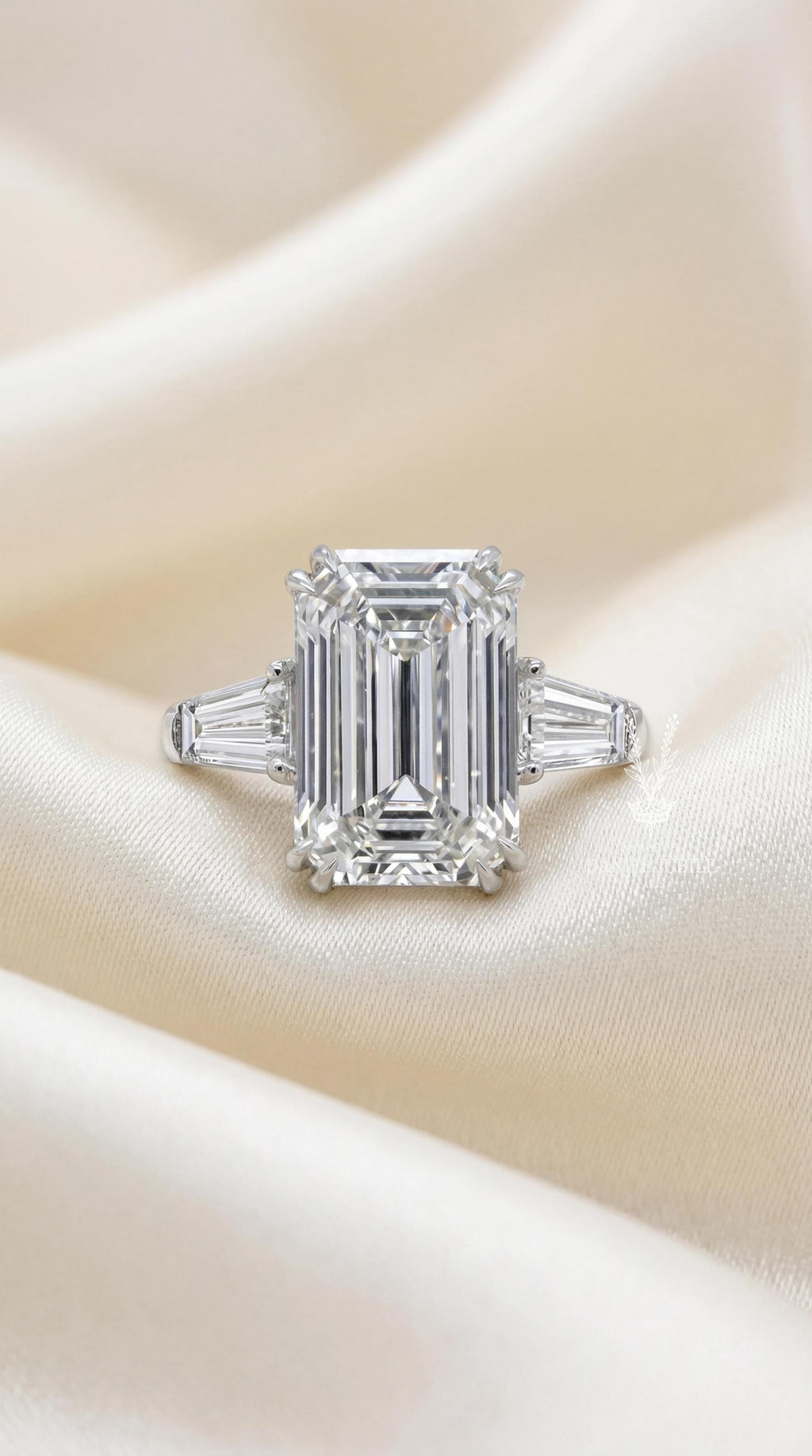 4.40Carat Radiant Cut Lab Engagement Diamond Ring, 14k White Gold Art Deco Bridal Set