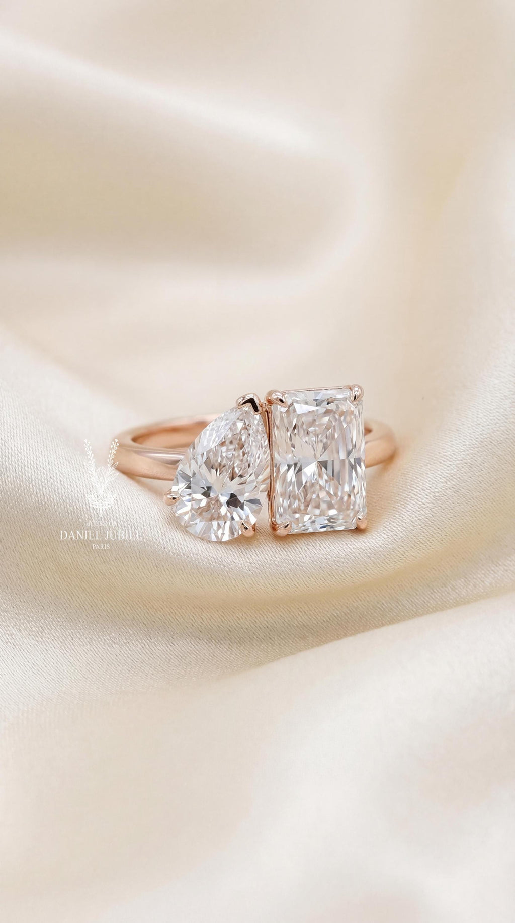 4ctw Lab Grown Diamond Toi et Moi Ring, 14k Gold Pear & Radiant Cut