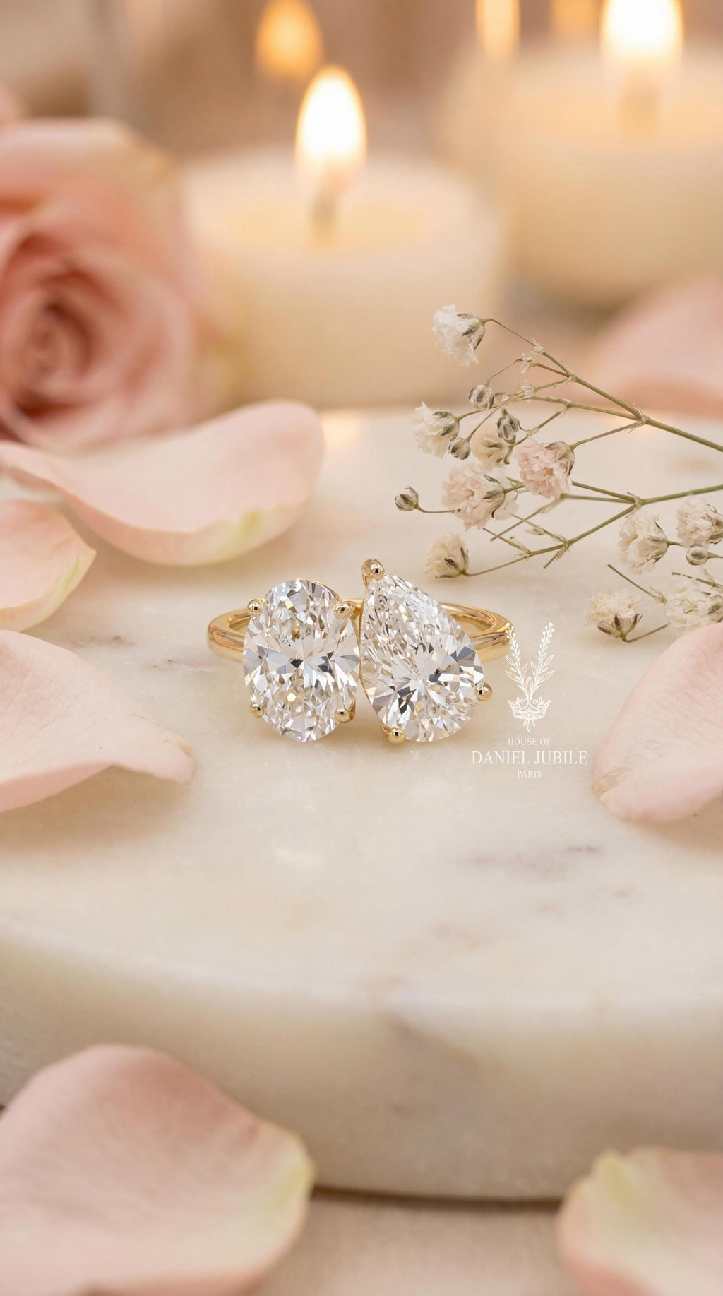 4ctw Lab Grown Diamond Toi et Moi Ring, 14k Gold Oval Pear Cut