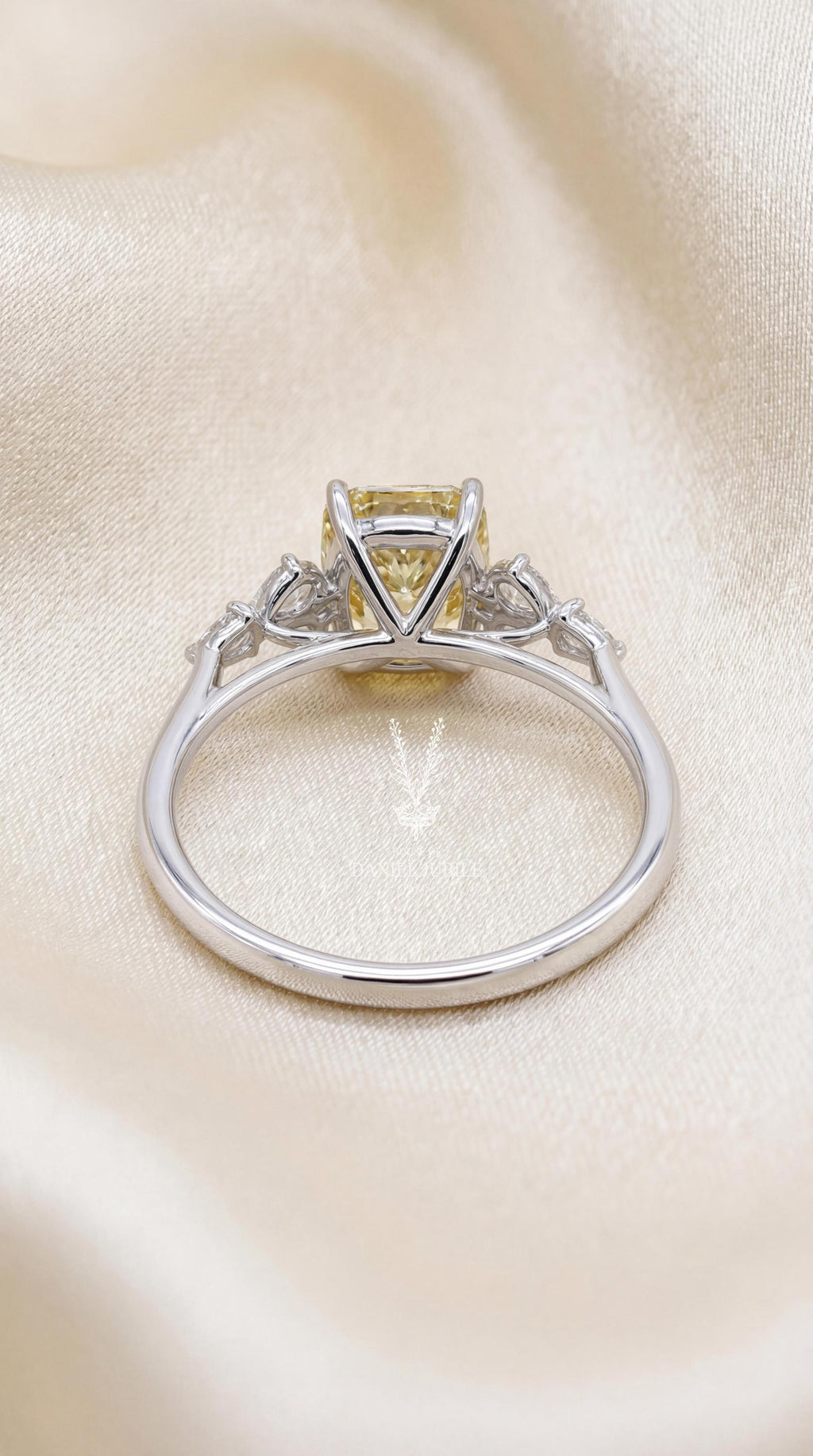 2.60ctw Lab Grown Yellow Diamond Engagement Ring, 14k Gold Pear Side Stones