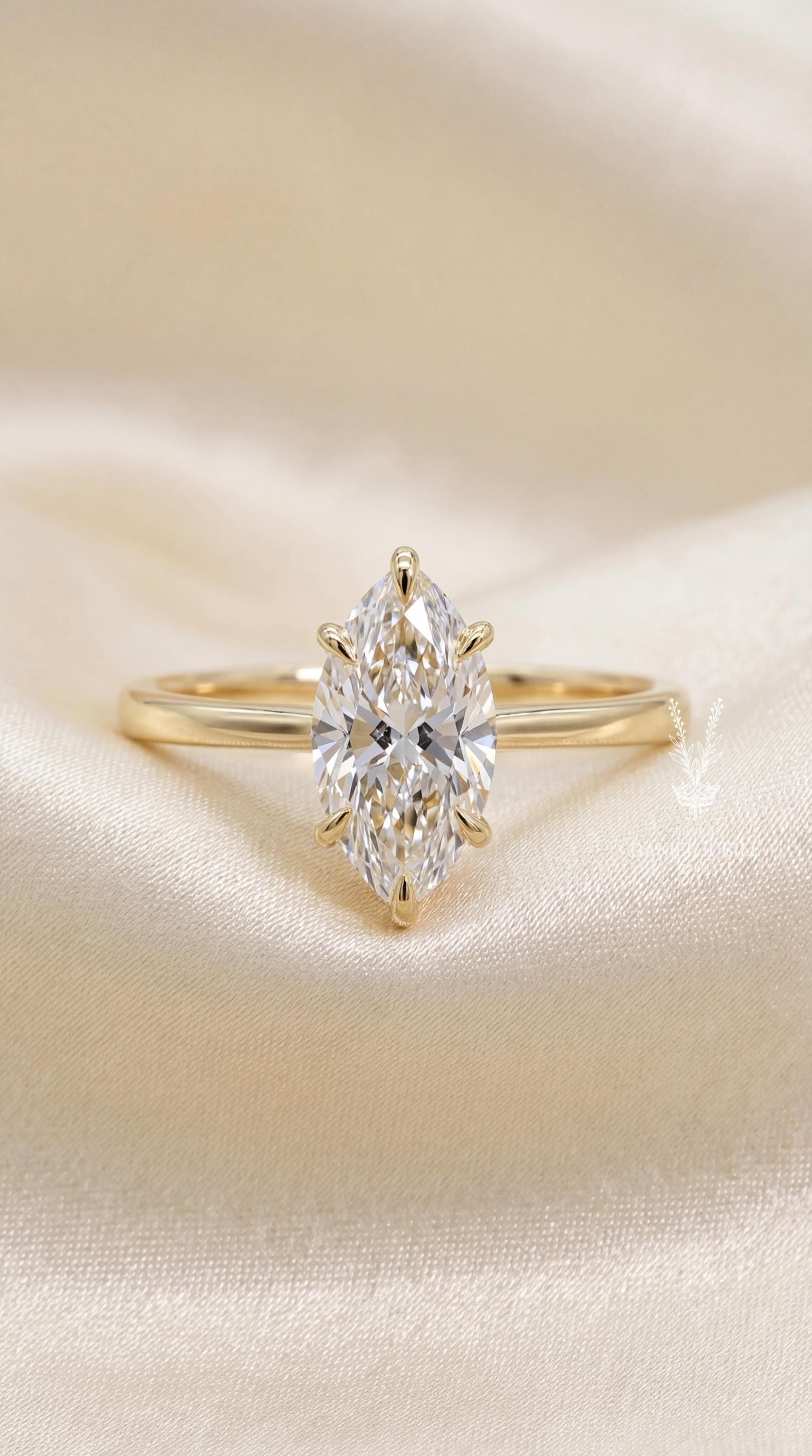 2ct Lab Grown Diamond Engagement Ring, 14k Gold Marquise Solitaire
