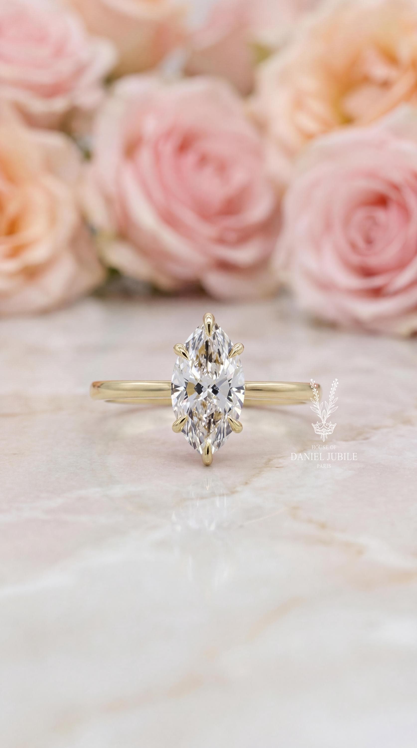 2ct Lab Grown Diamond Engagement Ring, 14k Gold Marquise Solitaire