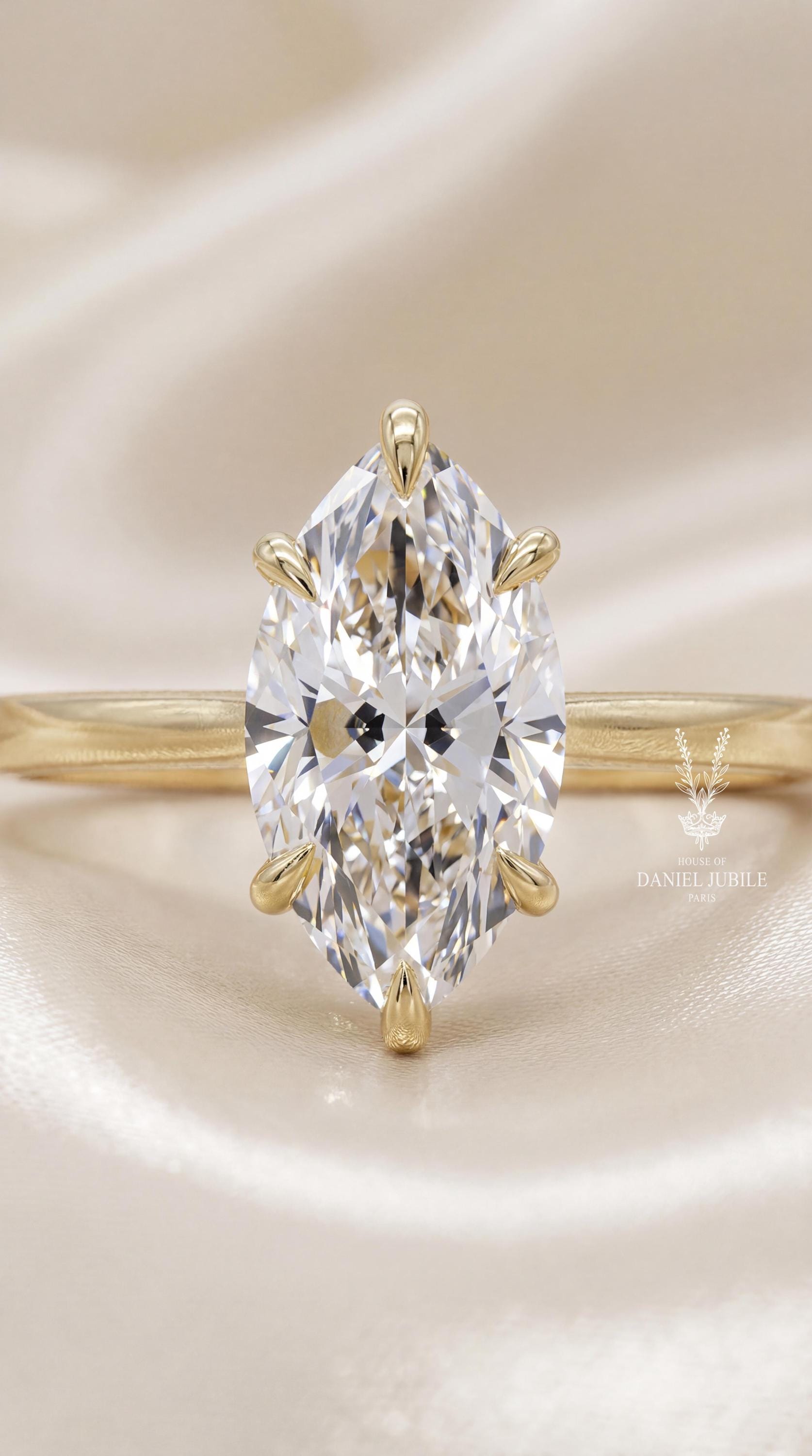 2ct Lab Grown Diamond Engagement Ring, 14k Gold Marquise Solitaire