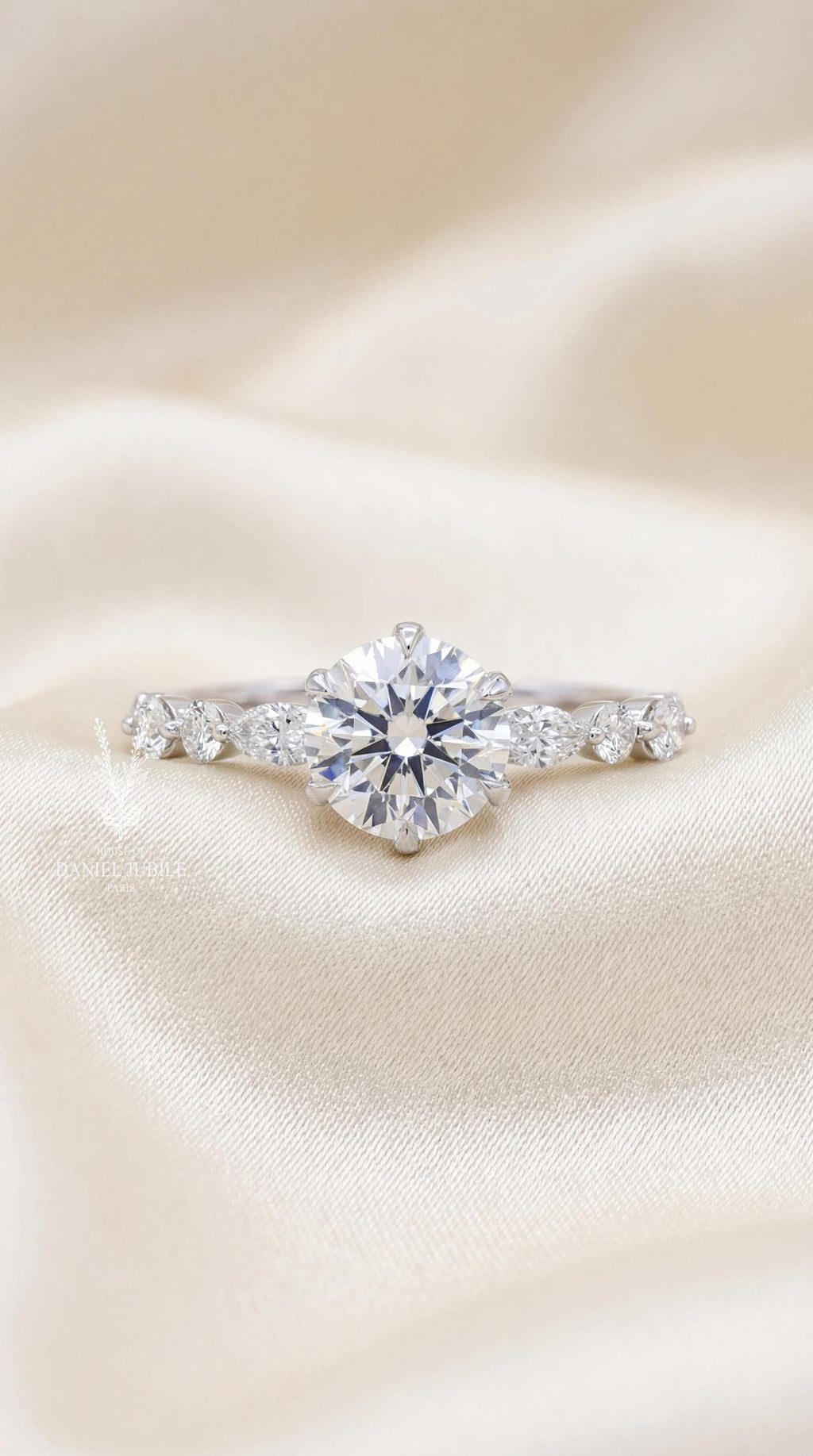 2ct Lab Diamond Engagement Ring, 14k Gold Scallop Band Bridal Set