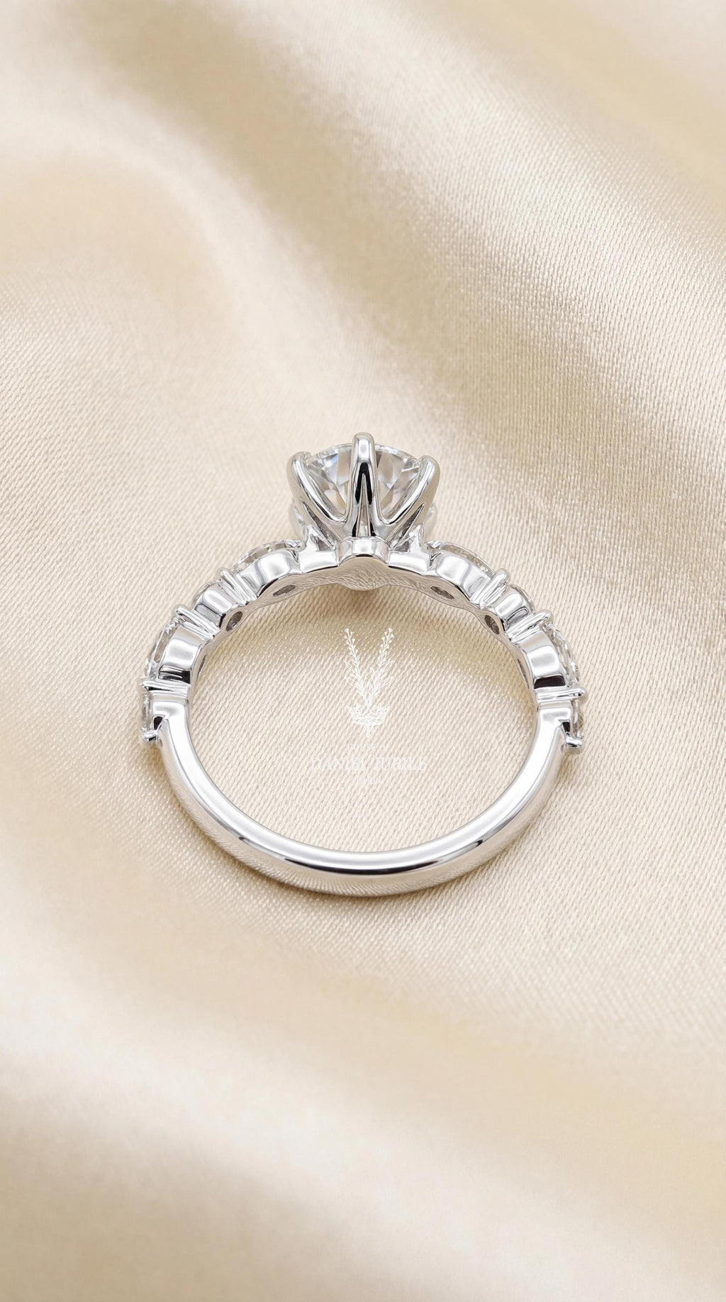 2ct Lab Diamond Engagement Ring, 14k Gold Scallop Band Bridal Set