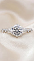 2ct Lab Diamond Engagement Ring, 14k Gold Scallop Band Bridal Set