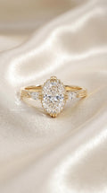 3ct Art Deco Oval Lab Engagement Diamond Ring, Pear Side Stones, 14k Gold Crown Setting
