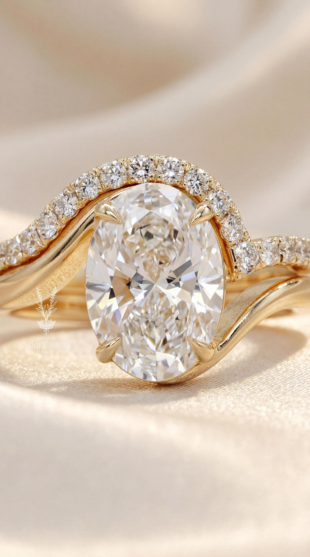 5ct Oval Cut Lab Diamond Ring Engagement Set, 14k Gold Twisted Band