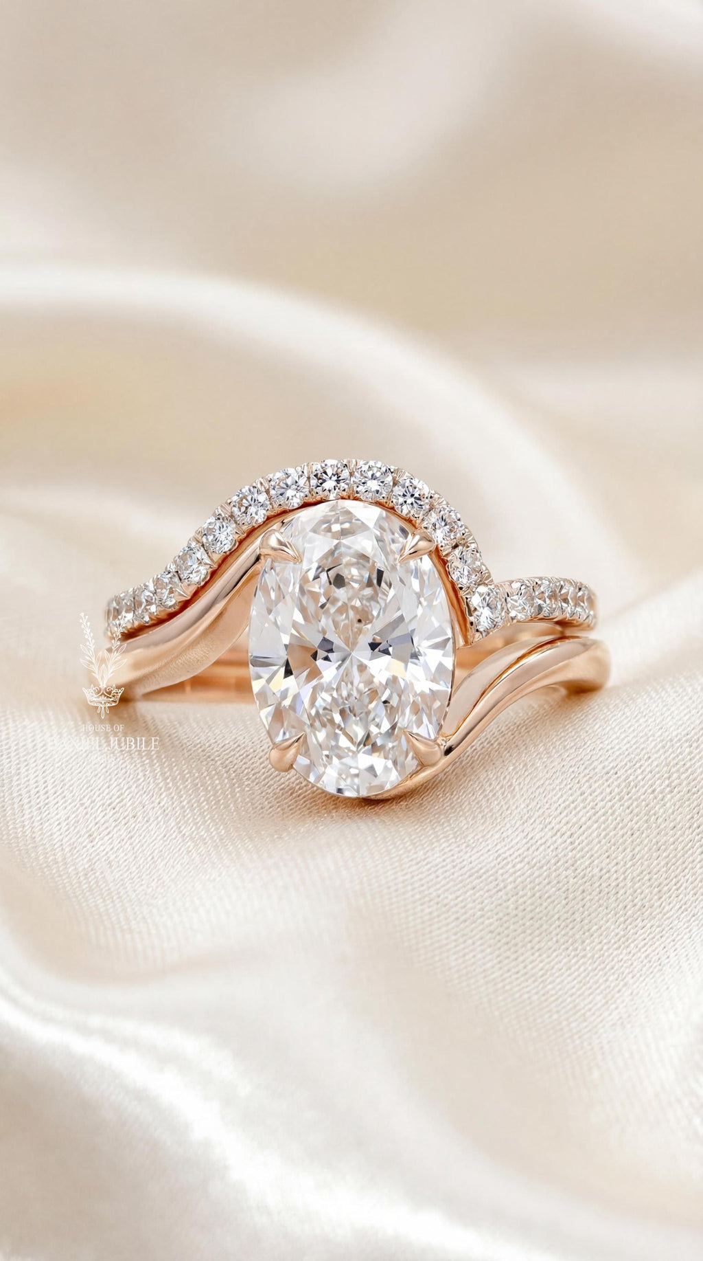 5ct Oval Cut Lab Diamond Ring Engagement Set, 14k Gold Twisted Band