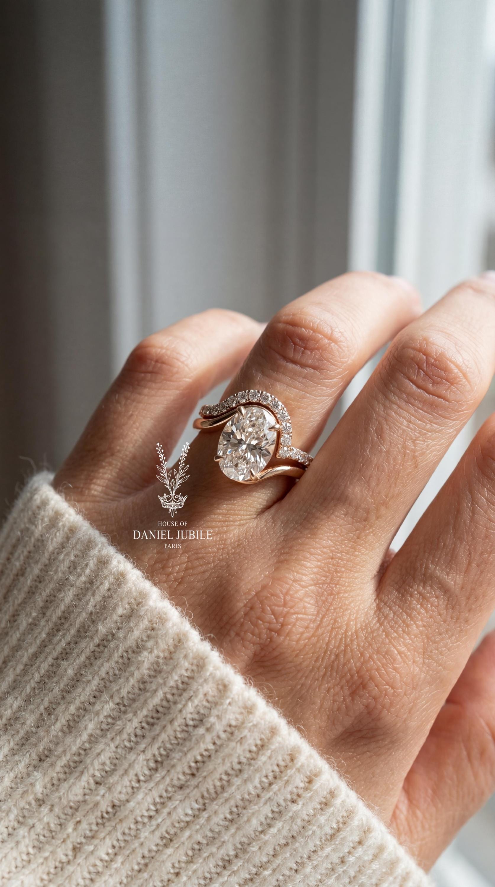 5ct Oval Cut Lab Diamond Ring Engagement Set, 14k Gold Twisted Band