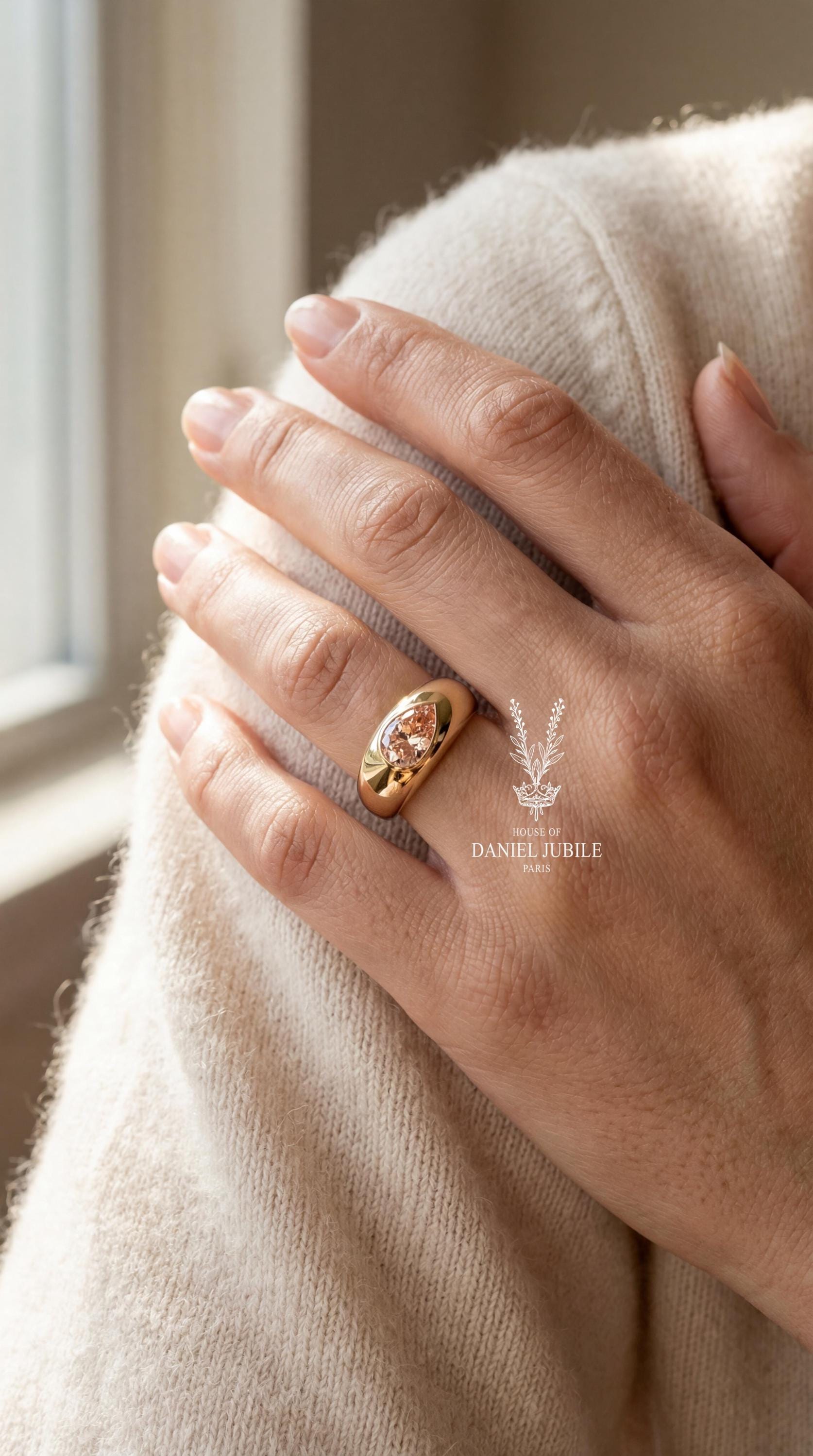 2ct Pear Cut Pink Diamond Ring, 14k Gold Bezel Solitaire