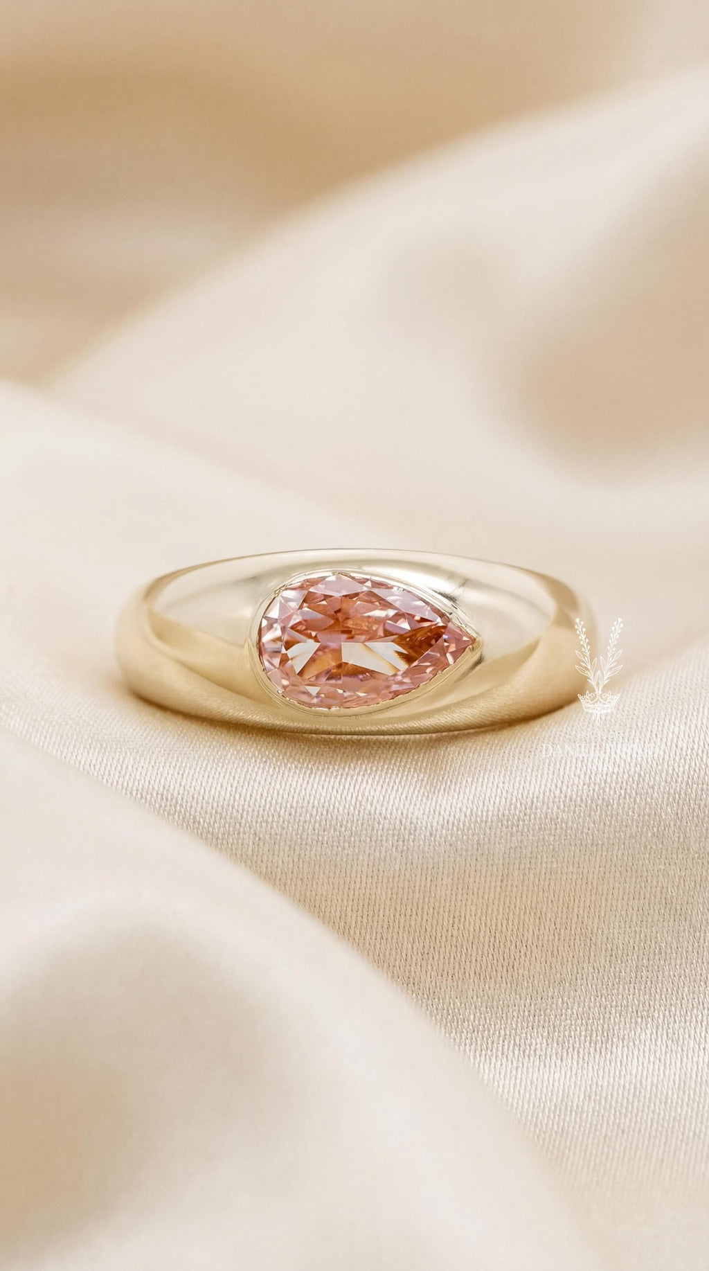 2ct Pear Cut Pink Diamond Ring, 14k Gold Bezel Solitaire