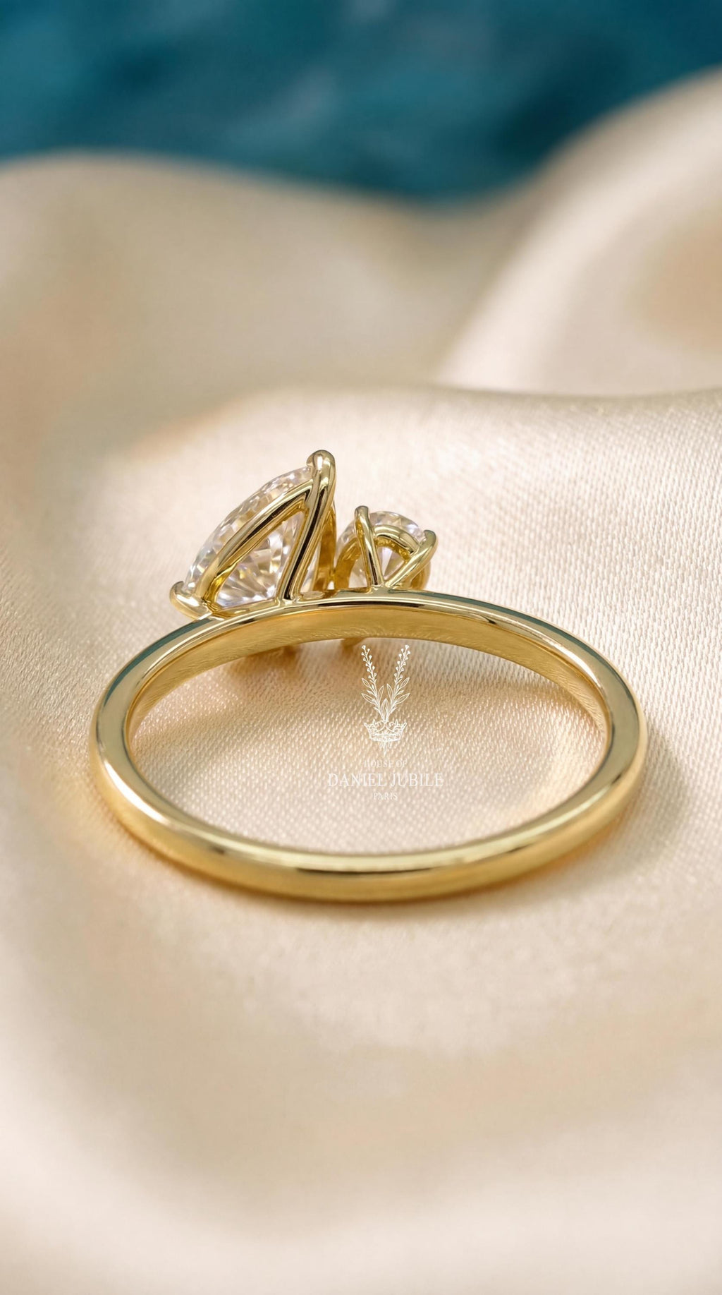 2ct Pear Cut Lab Diamond Ring Toi et Moi 14k Gold Engagement Ring