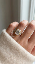 Emerald Cut Lab Engagement Diamond Ring, 14k Gold Art Deco Trapezoid Three Stone