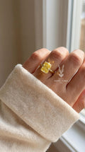 2ct Canary Yellow Cushion Cut Lab Diamond 14k Gold Engagement Ring