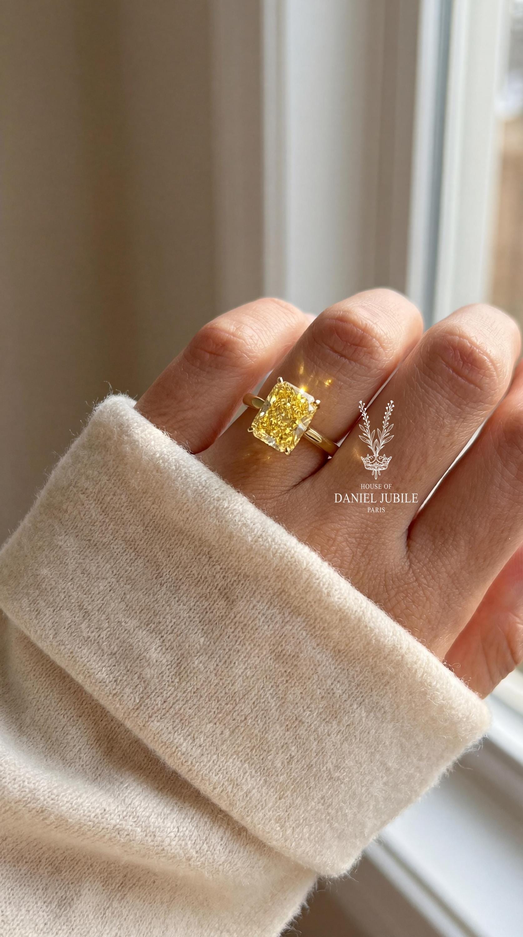 2ct Canary Yellow Cushion Cut Lab Diamond 14k Gold Engagement Ring